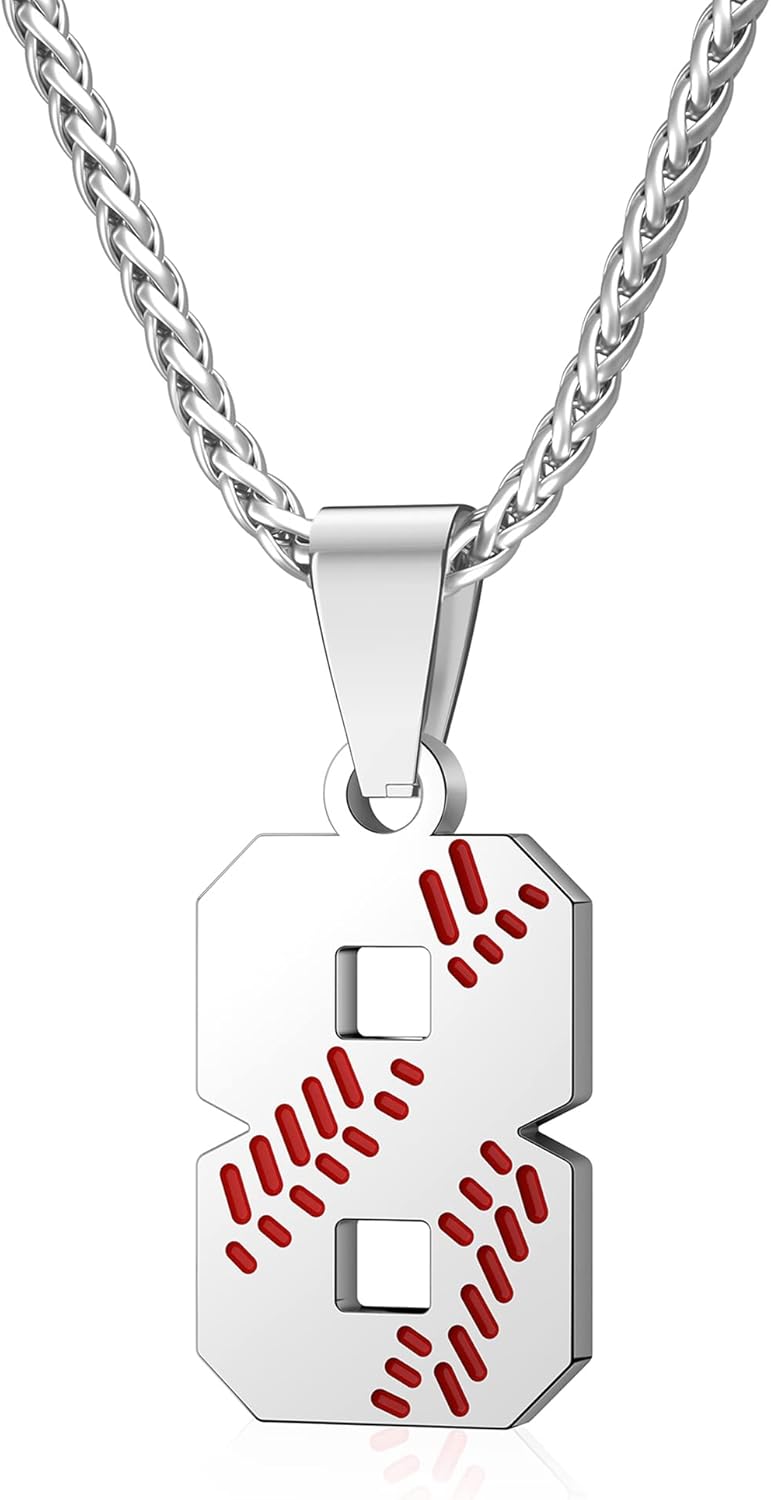 Wikavanli Personalized Baseball Jersey Number 00-99 Necklace - Stainless Steel Baseball Chain Pendant Necklace - Team Jewelry Gift for Boys, Girls, Men, Women - Image 1